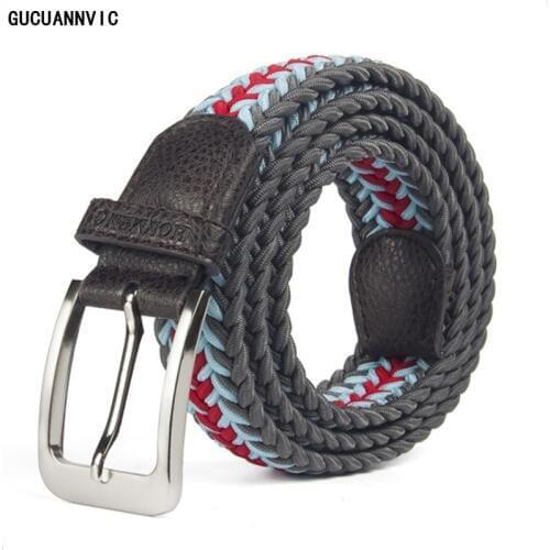 New elastic fish bone braided elastics waistband belts decoration belt for men and women Pin buckle leather canvas strap Cool