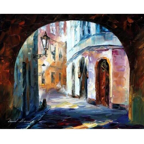 Landscape Modern paintings with Palette knife art oil on Canvas old town Handmade high quality