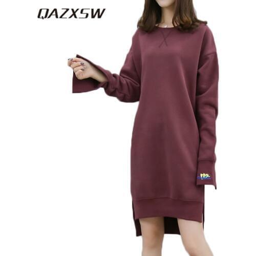 QAZXSW 2019 New Spring Plus Size Women Dresses Irregular Slip Sportwear Women Harajuku Long Sleeve Render Dress Vestidos HB605