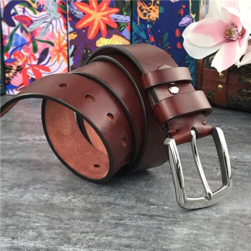 Stainless Steel Belt Buckle Leather Belt Men TOP Thick Luxury Men Belt Genuine Leather Vintage Pin Ceinture Homme Strap SBT0001