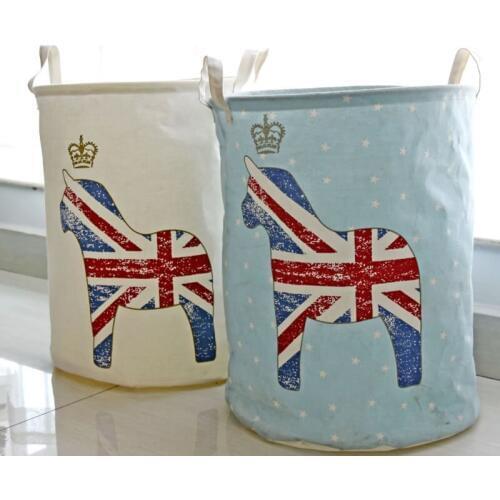 Cartoon Waterproof Canvas Beam Laundry Basket Zakka Style Foldable Canvas Laundry Fabric Storage Baskets