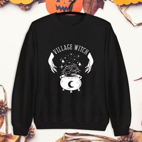 Village Witch 100% Cotton Sweatshirt Funny Witchy Woman Halloween Sweatshirts Celestial Witchcraft Gothic Pullovers
