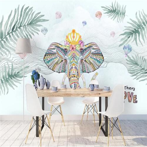 Tropical Plants Abstract Line Thailand Elephants Background Mural Wallpapers for Living Room Bedroom 3D Wall Papers Home Decor