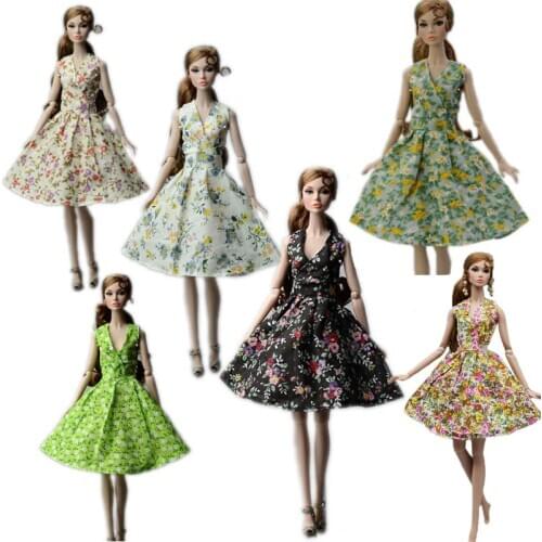 6pcs/lot Fashion Countryside Floral Dress For Barbie Doll Party Gown Evening Dresses For Barbie Doll Outfits Doll Accessories