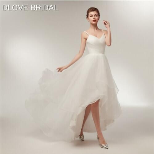 High Quality High Low Wedding Dress Simple Elegant Spaghetti Straps Lace Up Back Tulle Bridal Dresses Robe De Mariage
