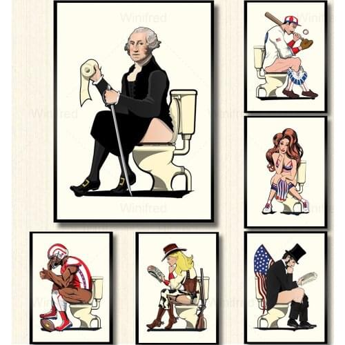 Funny Famous Figure Posters and Prints Toilet Decor Cartoon American Canvas Painting Wall Art Pictures for Bathroom Home Decor
