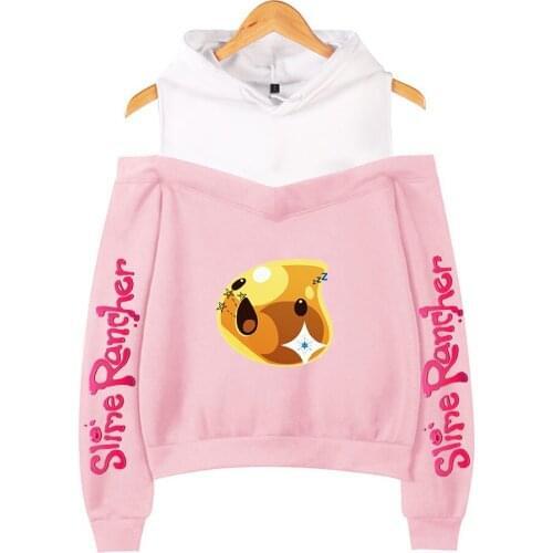 Trend Anime Slime Rancher Hoodies Women Off Shoulder Sweatshirt Y2K Girl Pullover Harajuku Streetwear Simulation Pullovers Tops
