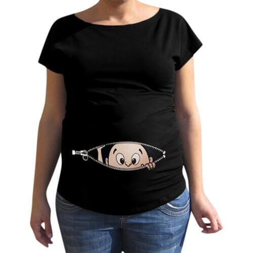 Women Maternity Short Sleeve Cartoon Baby Printed Tops Blouse Pregnancy Shirt Clothes Breastfeeding Clothing For Pregnant @35