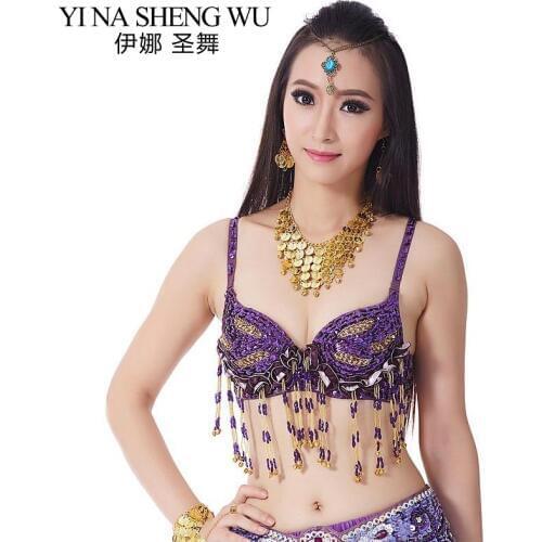 1Pc Belly Dance Beaded Top Bra Sexy Belly Dance Bra Top Women Belly Dance Tops Belly Dance Lace Beaded Sequin Bell Bra 5 Colors