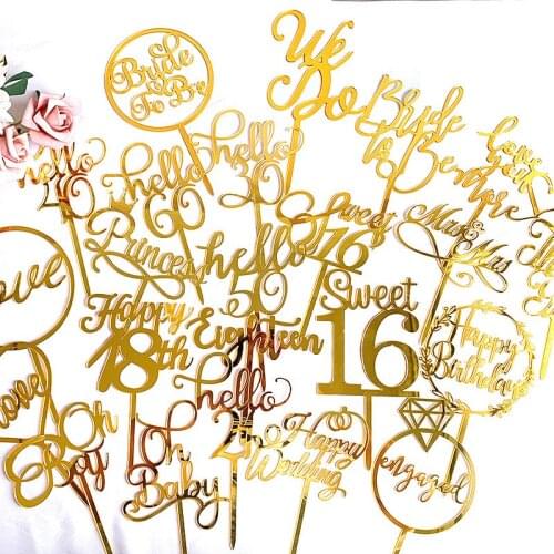 Gold Acrylic Happy Birthday Cake Topper Sweet 16 Hello 30 Oh Baby Birthday Cake Topper for Birthday Baby Shower Cake Decor