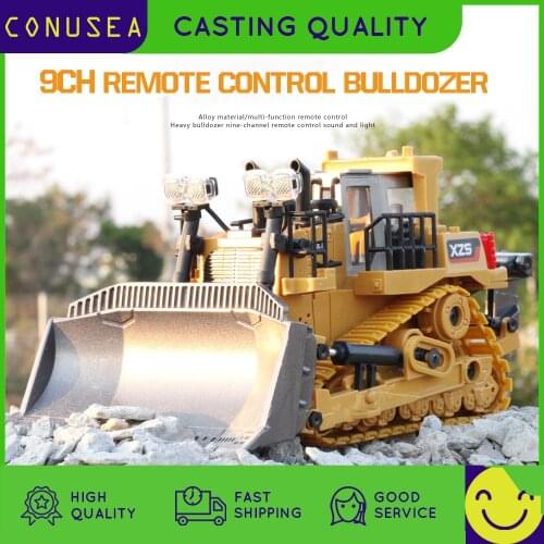 1:24 Rc Truck Bulldozer Caterpillar 2.4G Remote Control Car Excavator Alloy Bucket 9 Channel Engineering Vehicle Toy for Boy Kid
