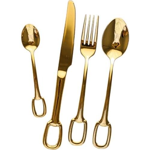24Pcs Nordic 304stainless Steel Hanging Hole Western Tableware Set Titanium Plated Steak Knife Spoon Fork Coffee Spoon
