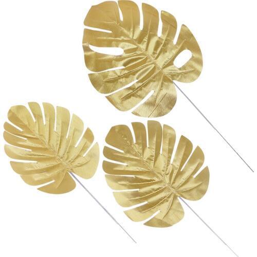 5pcs Gold Artificial Palm Leaves Hawaii Monstera Maple Tree Leaf Home Garden Decor Wedding Party Arrangement Background Flowers