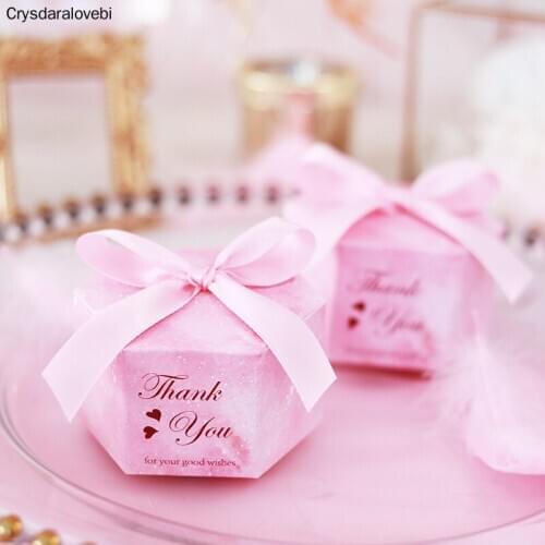 50/100 Pink Starry Sky Hexagon Candy Boxes Wedding Baby Shower Gift Boxes Thank You Chocolate Boxes Christmas Party Decoraions