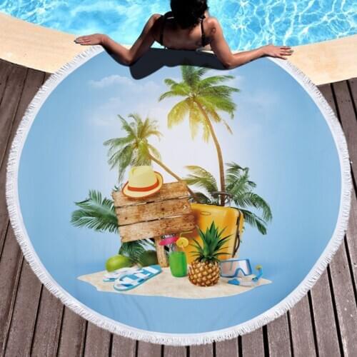 Microfiber Abstract Round Fabric Bath Beach Towels Round Large Yoga Towel With Tassel Beach Mat Blanket Cover Home Decorative
