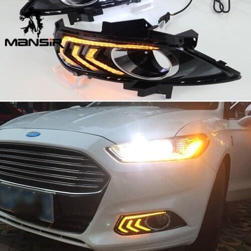 Car LED DRL Daylights For Ford Mondeo Fusion 2013 2014 2015 2016 Yellow Turn 12V Daytime Running Light Auto Fog Lamp