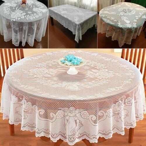 White Square Round Christmas Table Cloth Cover Lace Tablecloth Home Party Decor