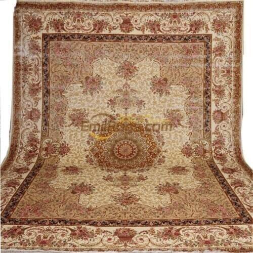 Large Natural Pure Silk Hand Knotted Persian Rug Living Room Blue Carpet