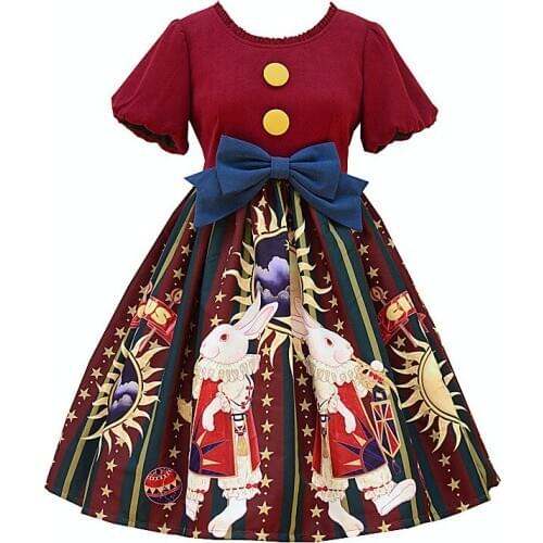 Lolita One Piece Dress Circus Print Short Sleeve Lolita OP Dress