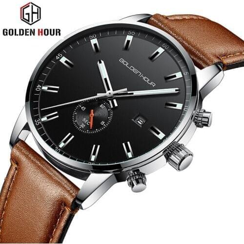 GOLDENHOUR Men Watch Top Brand Luxury Fashion Business Quartz Mens Watches Sports Waterproof Wristwatch Clock Relogio Masculino