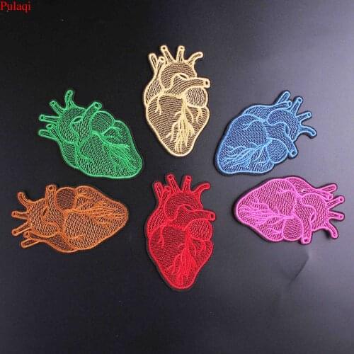 Pulaqi Color Stripes Heart Patch For Clothes Embroidered Hippie Iron On Patches For Clothing Punk Appliques Stickers For Clothes