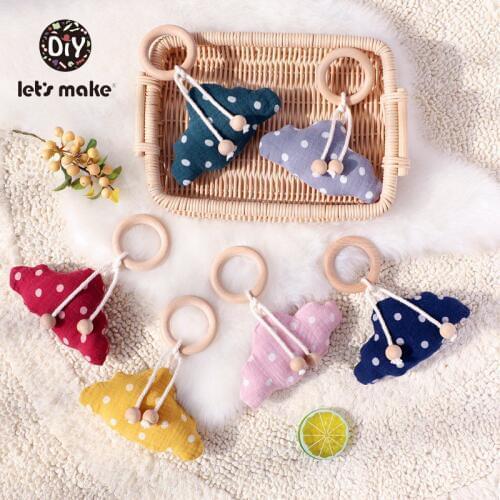 Lets Make Baby RattlesBPA Free Wood Ring Hanging Play Gym Infant Mobile Crib Stroller Game Cotton Clouds Baby Hanging Bed Bell