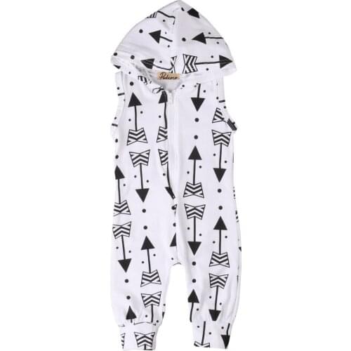 Baby Boy Kid Clothing Romper Arrow Infant Hooded Sleeveless Cute Zipper Jumpsuit Outfits Baby Boys Clothes