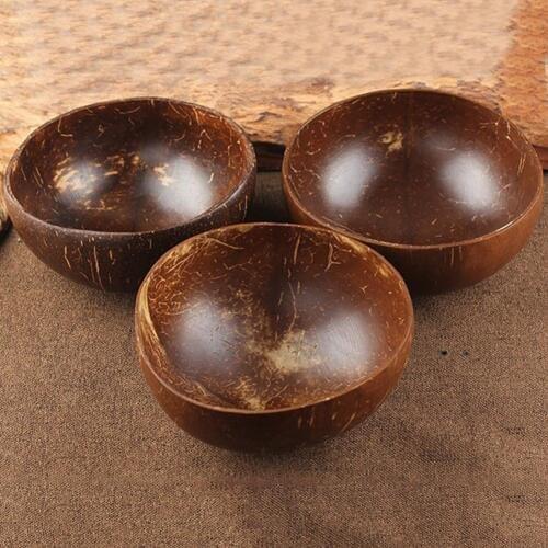 Coconut Shell Bowl Spoon Craft Fruit Salad Noodle Rice Food Container Decoration Reusable Storage Handicraft Decoration