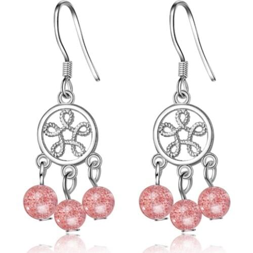 National style personality temperament trend exquisite natural strawberry crystal silver plated earrings IR032