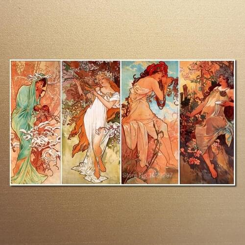 Art for sale muchas 4 seasons by Alphonse Mucha canvas Handmade High quality