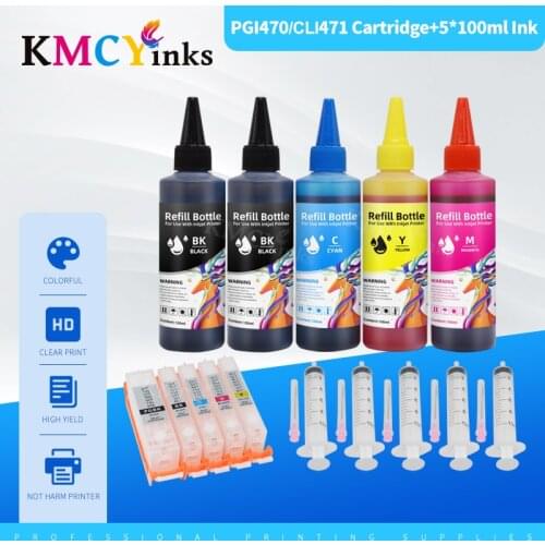 KMCYinks PGI-470 CLI-471 XL Refillable Ink Cartridge for Canon PGI470 XL MG5740 MG6840 TS5040 TS6040 PGI470 Cartridge With chip