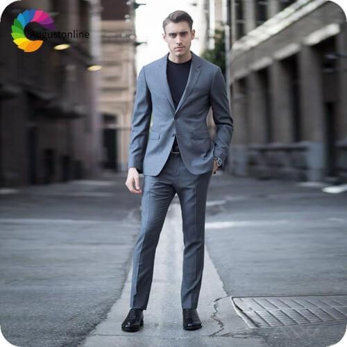 Classic Grey Men Suits for Business Formal Groom Tuxedo Slim Fit Terno Masculino 2Piece Jacket Pants Male Blazer Terno Masculino