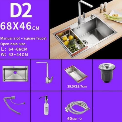 New Arrival High Quality Handmade Sink D2 S6846 Kitchen Sink SUS304 Stainless Steel Single Sink With Square Faucet ( 68*46cm )