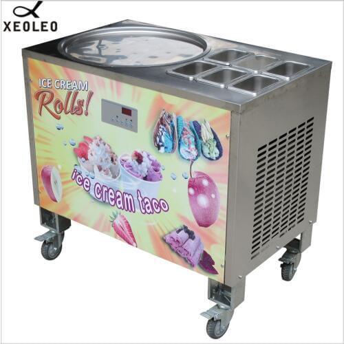 XEOLEO Roll Ice cream Machine 900W Fry Roll Ice maker 45cm Pot Yogurt machine Ice Frier 110/220V Air cooling with 6 Buckets