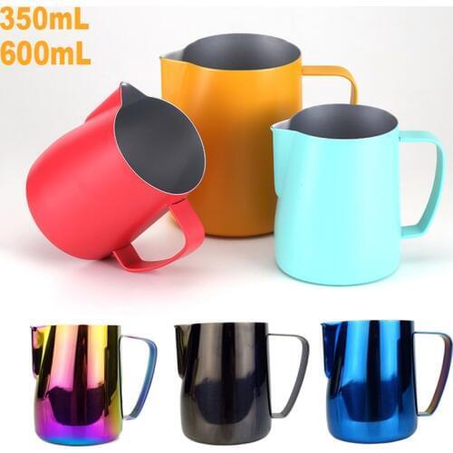 Milk Jug 350/600ML Stainless Steel Frothing Pitcher Pull Flower Cup Coffee Milk Frother Espresso Coffee Pitcher Coffeware