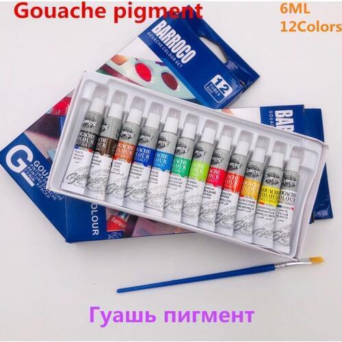6 ML 12 Gouache Painting Paint Set High Quality Transparent Gouache Pigment Professional Drawing Pigment for Art Supplies