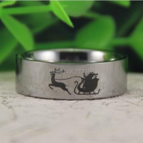 Cheap Price Free Shipping USA Canada Hot Selling 8MM Silver Pipe Santa Claus&Elk Christmas Gift New Mens Tungsten Wedding Ring