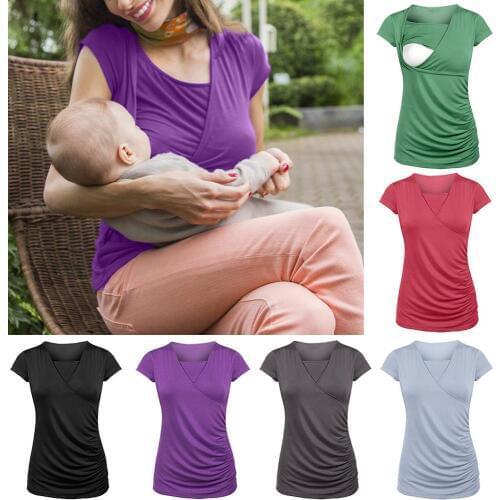 New Trends Breastfeeding Wear Womens Care Solid Print Tops Maternity Breastfeeding Sweatshirt T-Shirt
