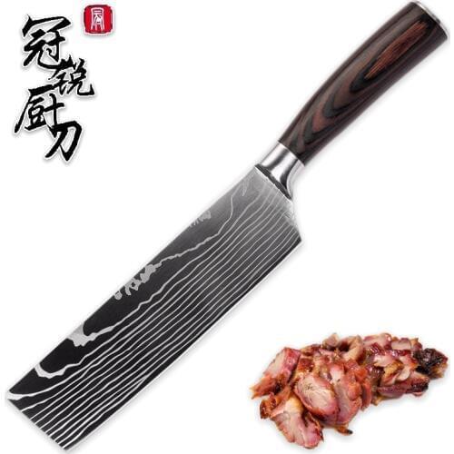 Nakiri knife sanding laser pattern German stainless steel cleaver chef vegetables kitchen knives tools credit card knife gift