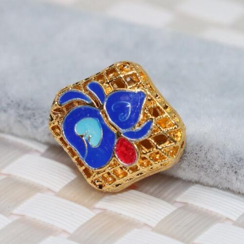 Original gold-color cloisonne accessories rectangle beads carve gourd charm bracelets dangle jewelry 5pcs 18*16*8mm B2367