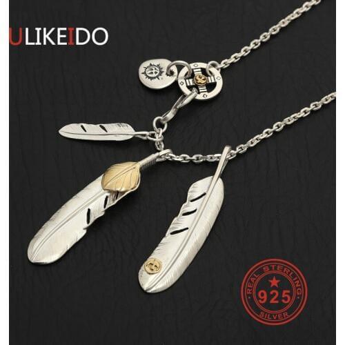 925 Sterling Silver Necklace For Men Golden Leaf Feather Charms Eagle Pendant Chain New Fine Jewelry P27