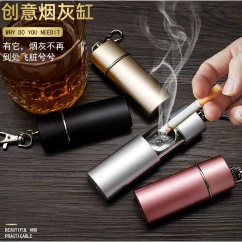 New Portable Mini Pocket car Ashtray Windproof Case Key chain Metal seal Outdoor Cigar Smoking accessories man woman gift gadget