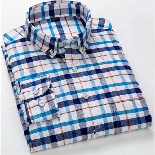 Striped Plaid Shirt 100% Cotton Oxford Long Sleeve Shirt Mens Fashion Clothing Trends Button Down Shirts for Men Korean Clothes