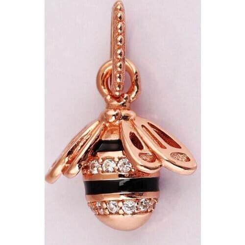S925 Silver Pendant Bead Charm for Women Bracelet Bangle Queen Bee Pendant DIY Jewelry Rose & Clear CZ