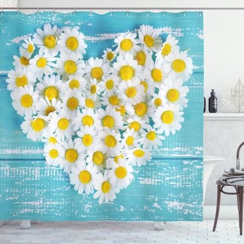Garden Shower Curtain Heart Shaped Daisy Drape Set for Bathroom 12 Hooks Cortinas de Baño וילון אמבטיה