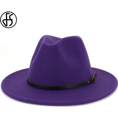 FS Purple Hats Fedora Jazz Hat Men Women Wool Felt Cloche Fedora Top Cap Bowler Trilby Fedoras Sombrero Mujer Vintage