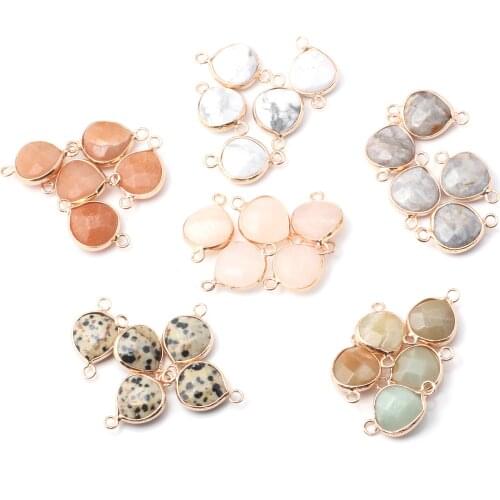 Natural Stone Connectors Necklace Accessories Waterdrop Faceted Crystal Agates Mix Stone Link Charms For Jewelry Making Bracelet