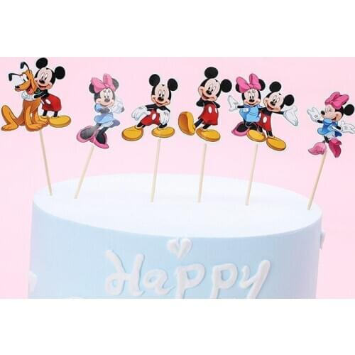 24pcs Cartoon Mickey Minnie Mouse Cupcake Toppers Pink Party Supplies Kids Birthday Party Wedding Baby Shower Cake Decorations