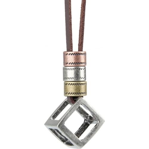 Dice Shape Unique Vintage Sweater Chain Alloy Bronze Leather Pendants Necklace Men Women Collar Female Jewelry