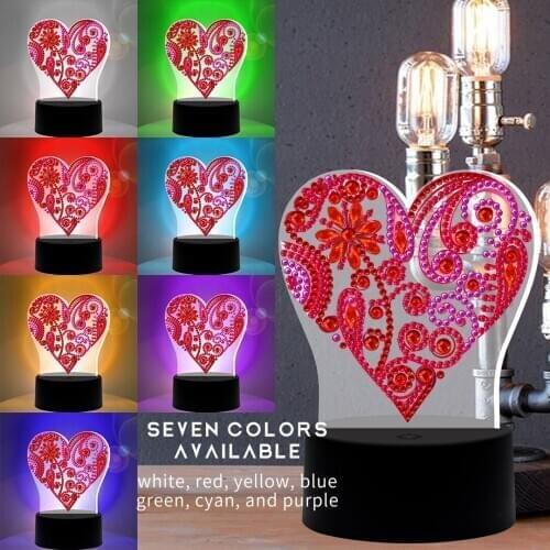 Heart Shape Diamond Painting 5D Diamond Mosaic Embroidery Lamp Light 7 Colors Available Home Desk Night Decor Birthday Gift